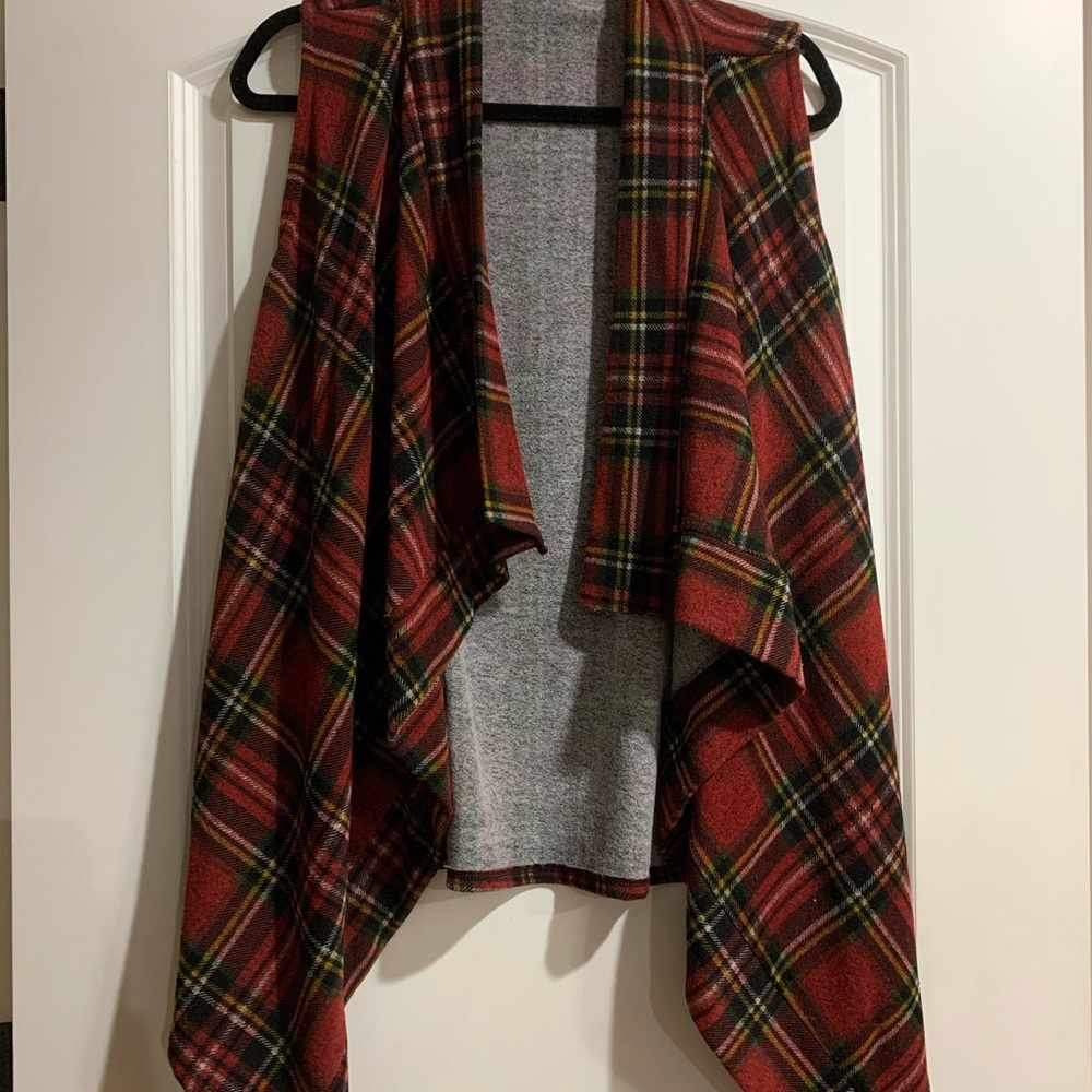 12pm Red Plaid Vest with draped front